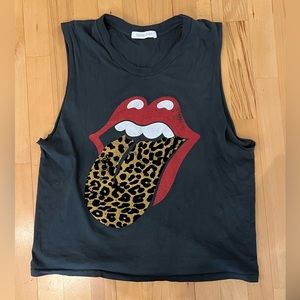Daydreamer Black Rolling Stones Leopard Muscle Tank Top Velvet Large
